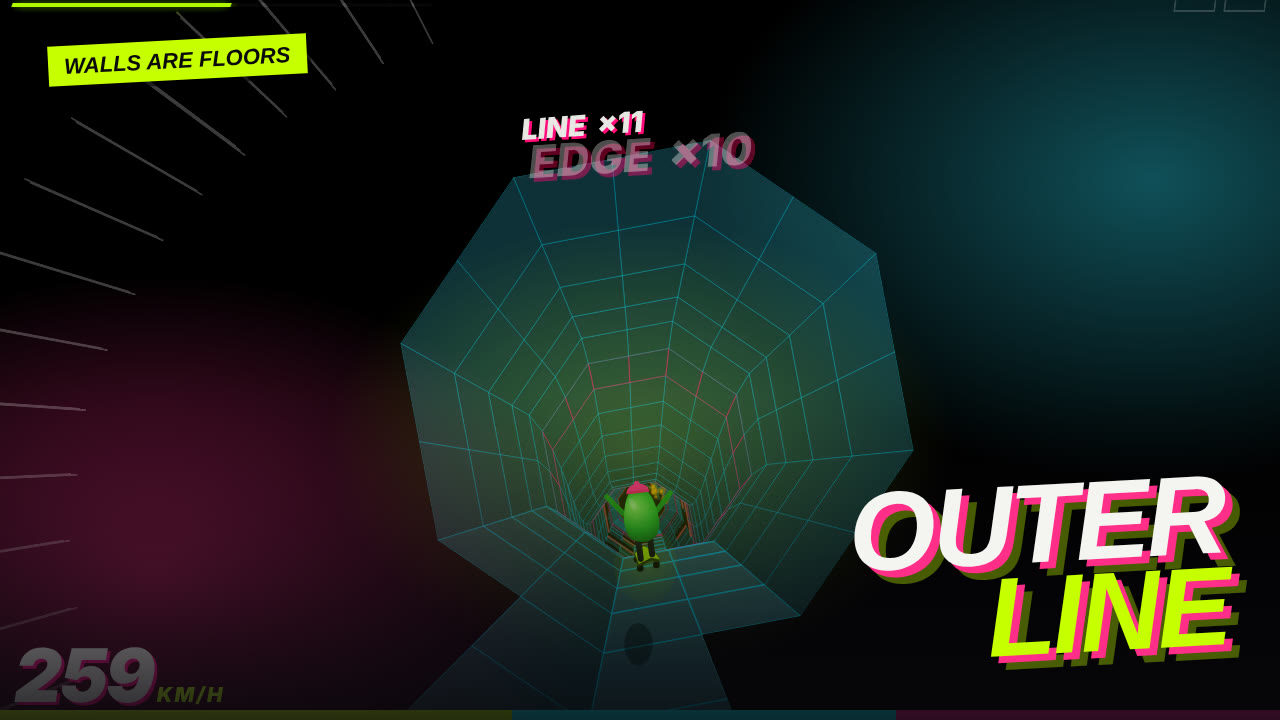Outer Line: Scramble the egg skating a neon tunnel at full send