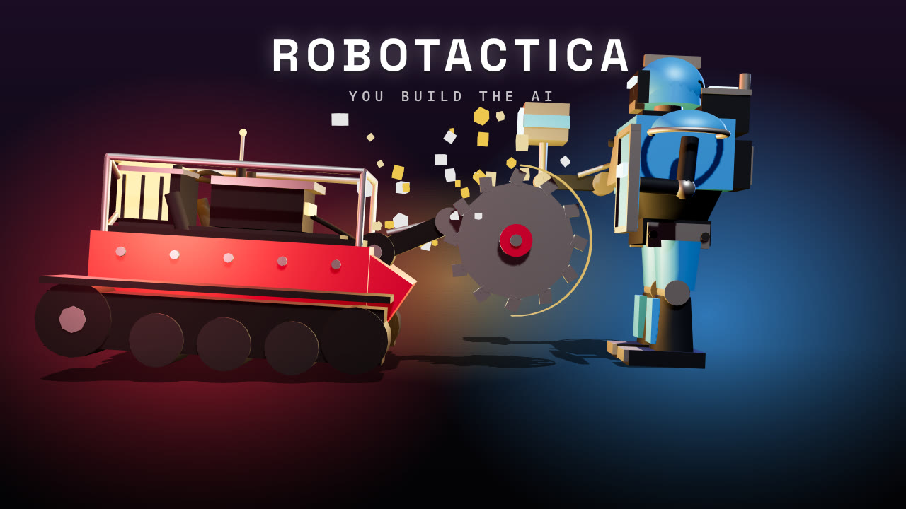 Robotactica: Grindhouse and Cold Hammer clash under red and blue light