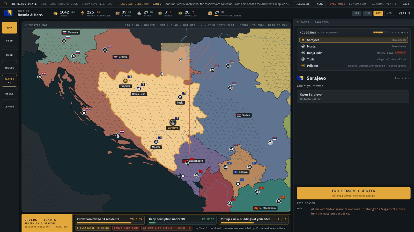 The theater map at war: a red front line and a staked claim on your border